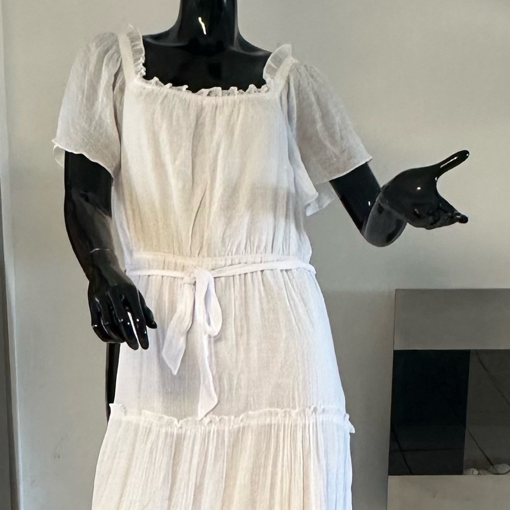 White Tiered Ruffled Maxi Sundress, bohemian, NWT